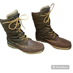 Eastland HI TIDE Lace Up Boots Leather Sherpa Lining Brown Tan Women’s Size 6.5